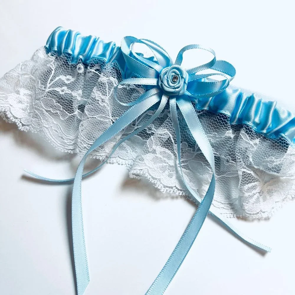 NIB Something Blue Crystal Rose Accent Lace Garter